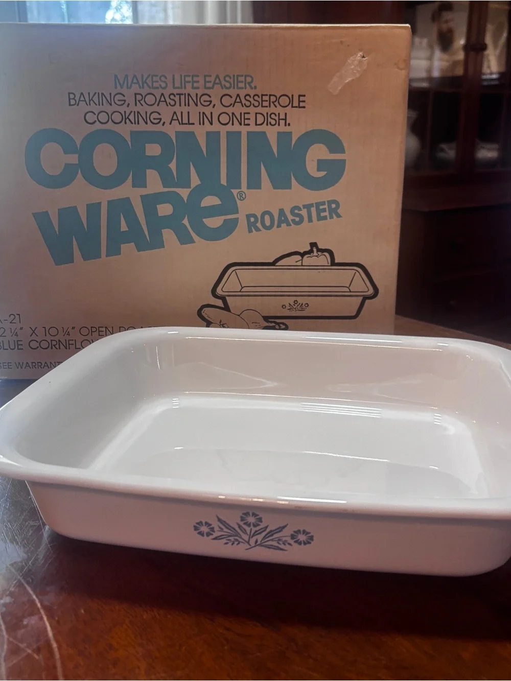 Vtg Corning ware Cornflower Oven Roaster Open Blue Country With Original Box